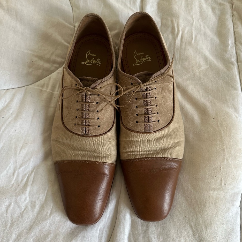 Christian Louboutin Greggo Leather and Textile Cap-Toe Oxfords
